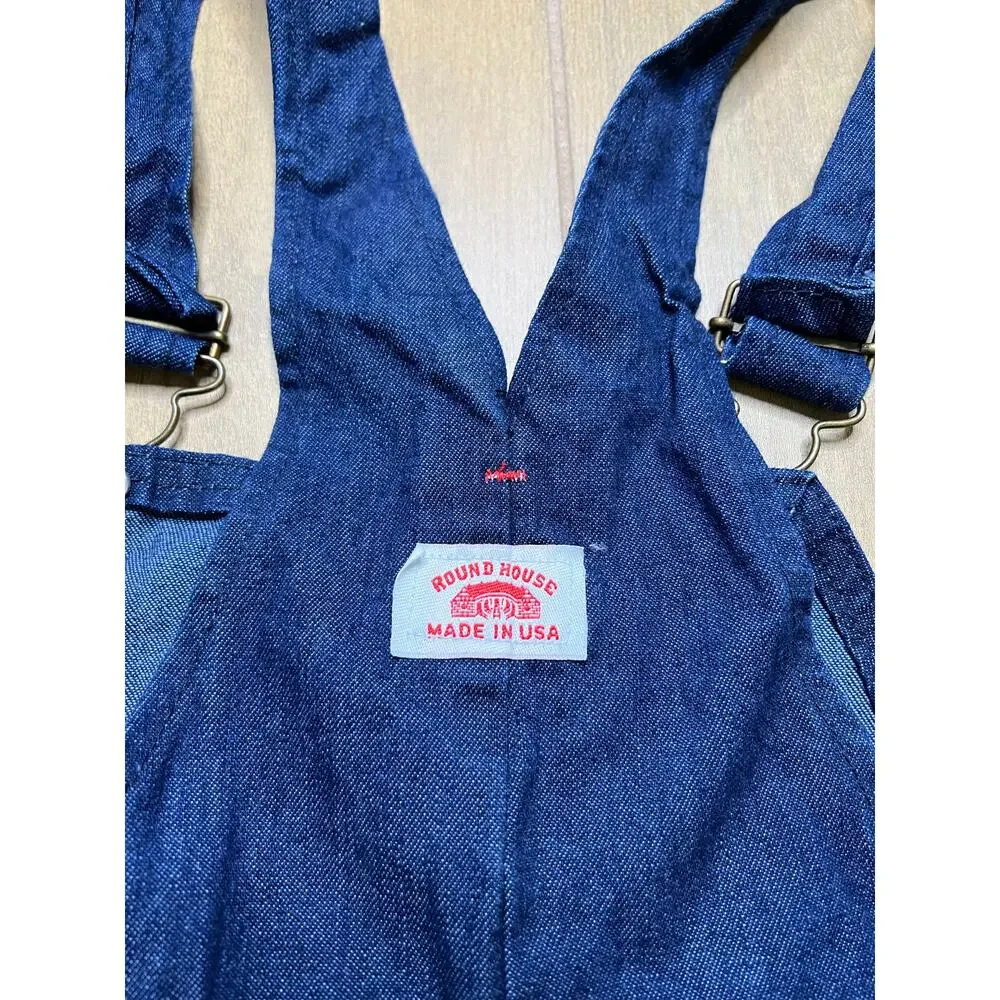 Vintage Round House Denim Overalls USA Cotton‎ Bib Carpenter Workwear Sz S/M